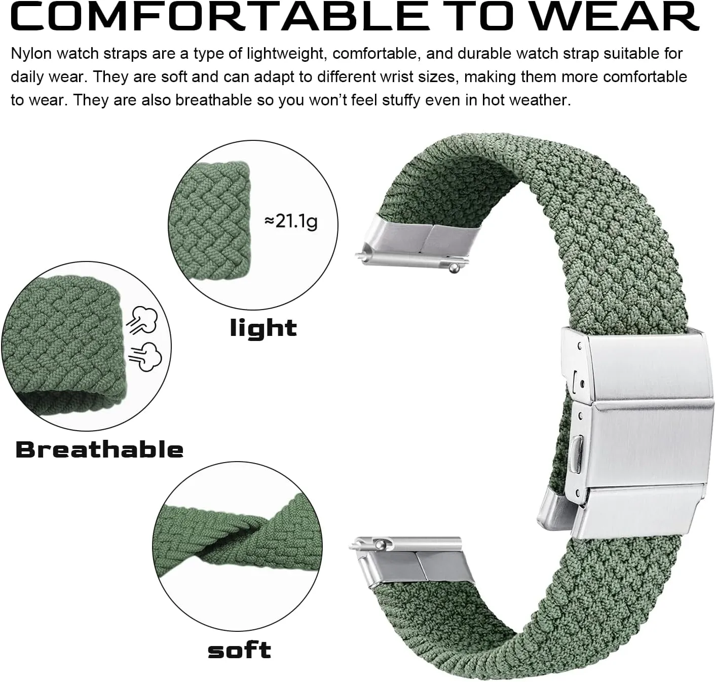 18mm 20mm Watch Nylon Watch Strap, Sport Braided Nylon Watch Bands with Adjustable Buckle Band for Men and Women, Easy to Install Replacement