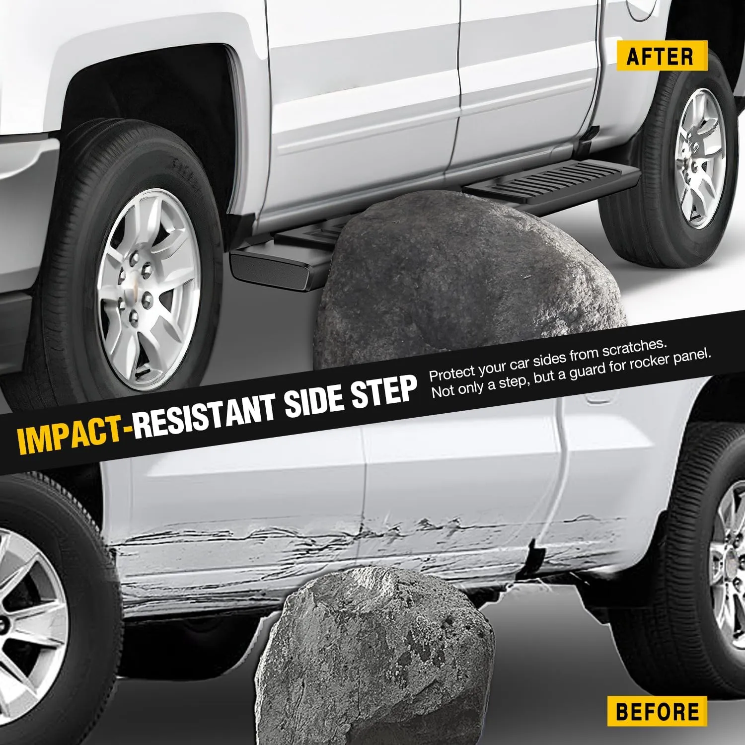 2007-2018 Chevy Silverado/GMC Sierra 1500 Crew Cab 2007-2019 Chevy Silverado/GMC Sierra 2500HD 3500HD 6 Inch Slip-Proof Aluminum Side Step Nerf Bars
