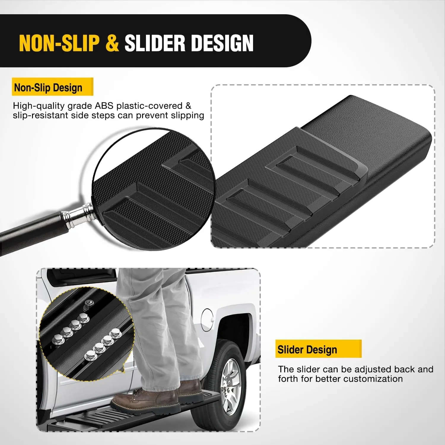 2007-2018 Chevy Silverado/GMC Sierra 1500 Crew Cab 2007-2019 Chevy Silverado/GMC Sierra 2500HD 3500HD 6 Inch Slip-Proof Aluminum Side Step Nerf Bars