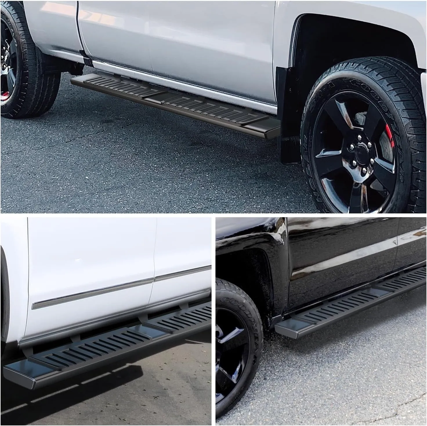 2007-2018 Chevy Silverado/GMC Sierra 1500 Crew Cab 2007-2019 Chevy Silverado/GMC Sierra 2500HD 3500HD 6 Inch Slip-Proof Aluminum Side Step Nerf Bars
