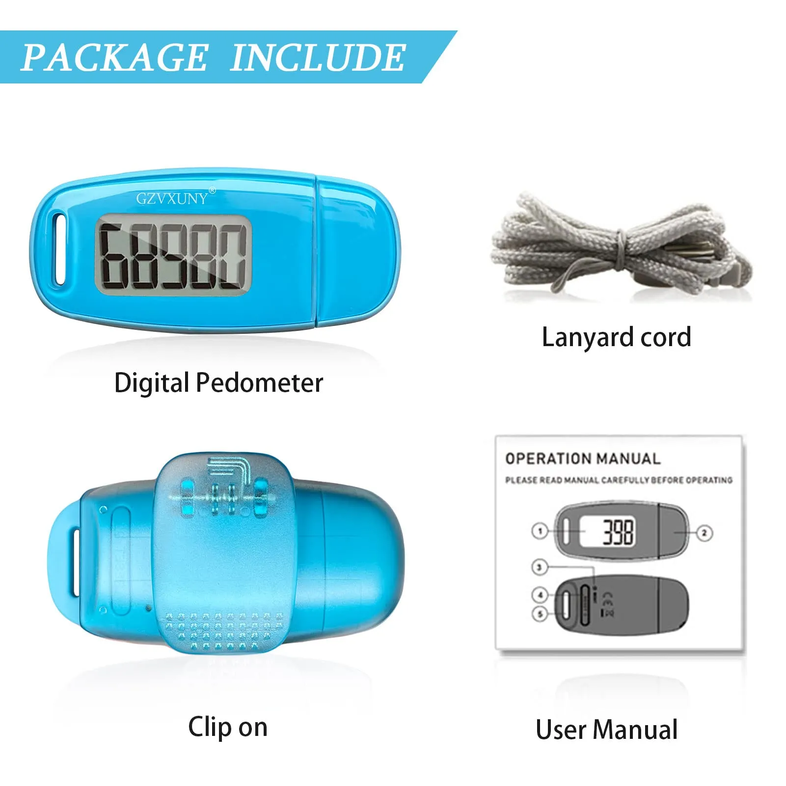 3D Pedometer Clip On, Simple Walking Step Counter with Backlight, USB Rechargeable Accurate Step Counter, Daily Target Monitor, Exercise Time (Blue)