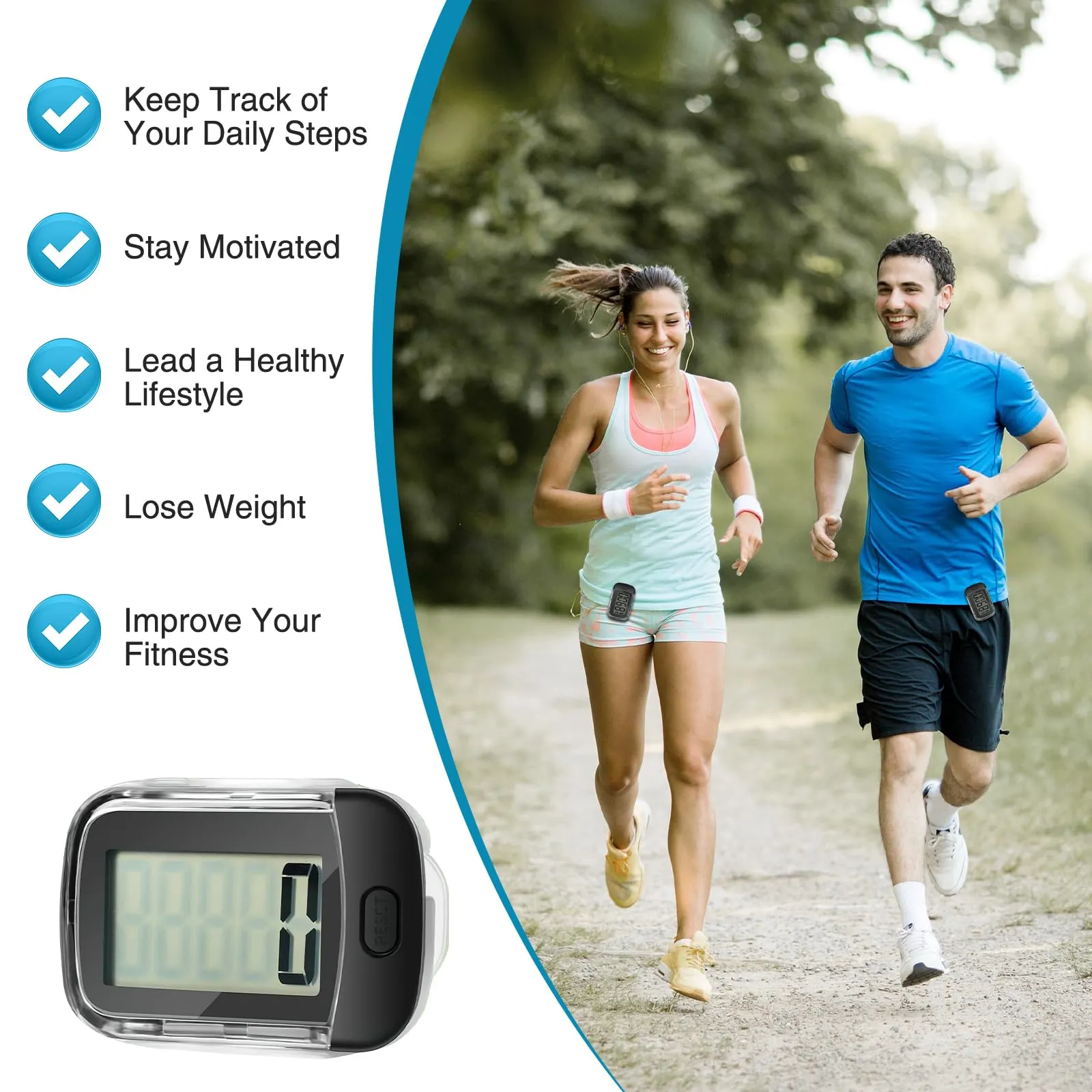 3D Pedometer for Walking, Simple Digital Step Counter with Removable Clip and Lanyard, Accurate Pedometers for Steps Track with Large LCD Display for Men Women Kids Walking Running Hiking Sports-Black