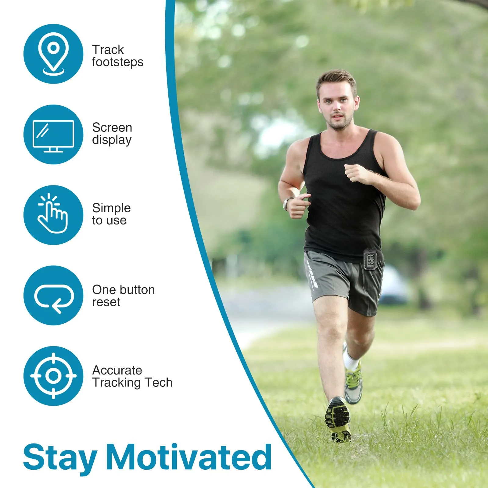 3D Pedometer for Walking, Simple Digital Step Counter with Removable Clip and Lanyard, Accurate Pedometers for Steps Track with Large LCD Display for Men Women Kids Walking Running Hiking Sports-Black