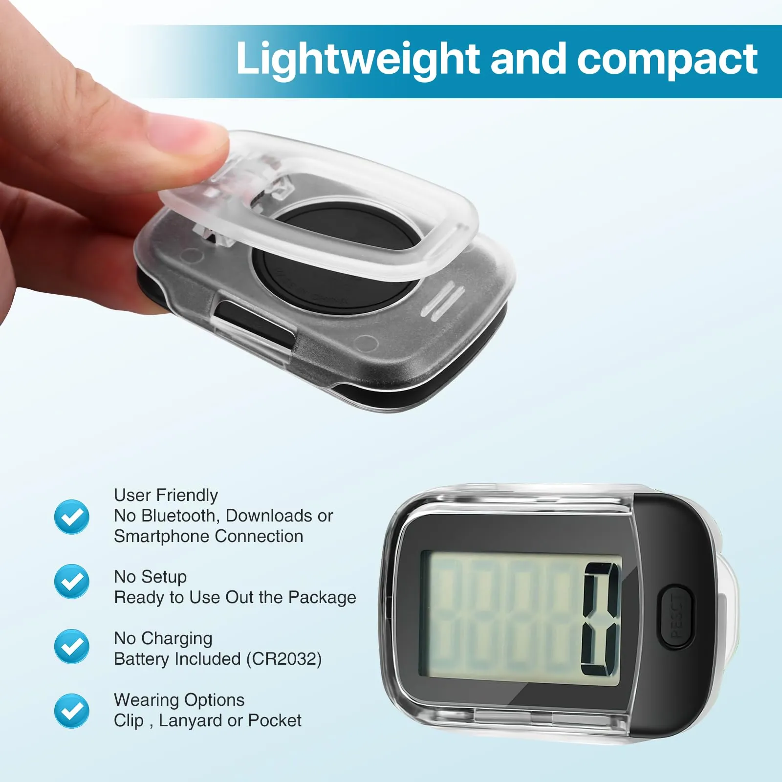 3D Pedometer for Walking, Simple Digital Step Counter with Removable Clip and Lanyard, Accurate Pedometers for Steps Track with Large LCD Display for Men Women Kids Walking Running Hiking Sports-Black