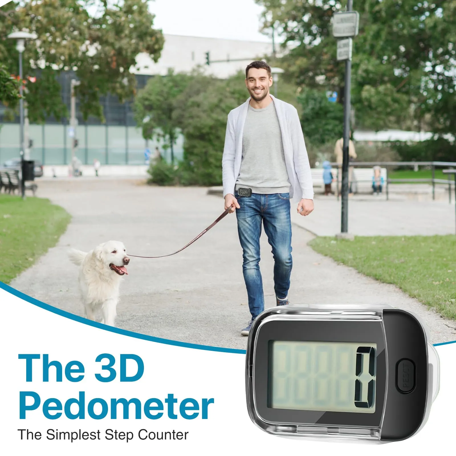 3D Pedometer for Walking, Simple Digital Step Counter with Removable Clip and Lanyard, Accurate Pedometers for Steps Track with Large LCD Display for Men Women Kids Walking Running Hiking Sports-Black