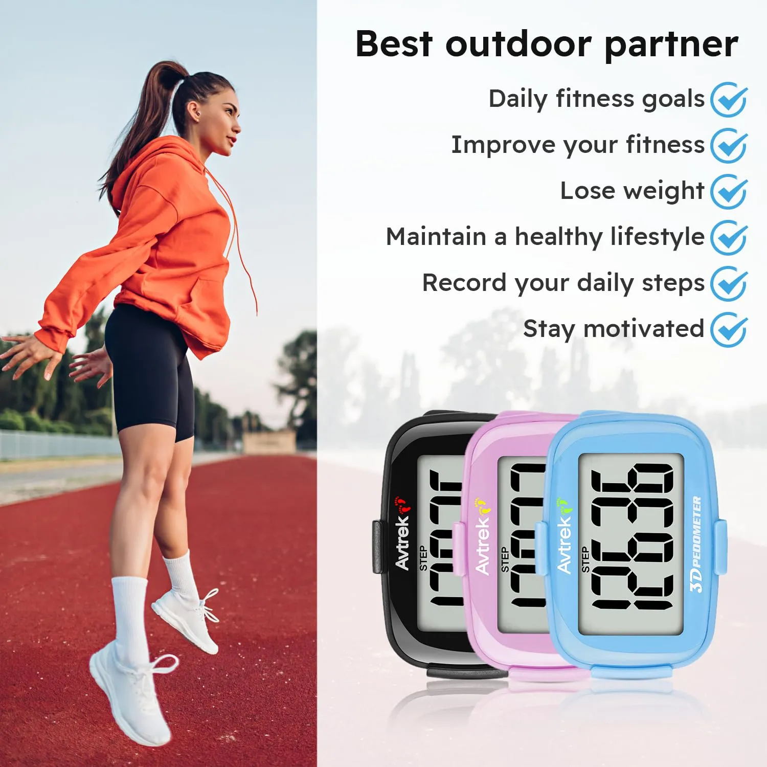 3D Step Counter Clip On with LED Backlight Pocket Pedometer for Walking Outdoor Activities Fitness Tracker Without Smartphone BLACK