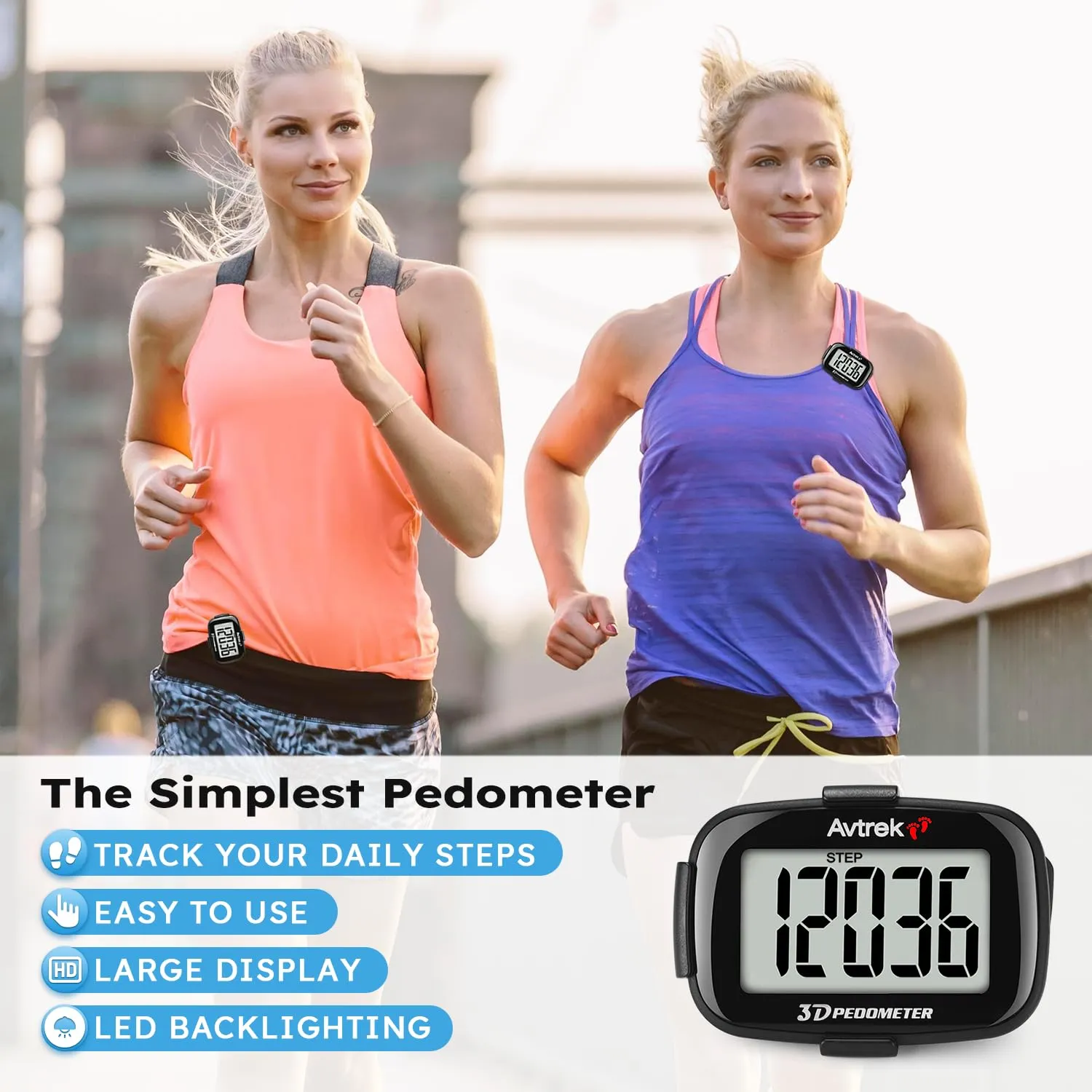 3D Step Counter Clip On with LED Backlight Pocket Pedometer for Walking Outdoor Activities Fitness Tracker Without Smartphone BLACK