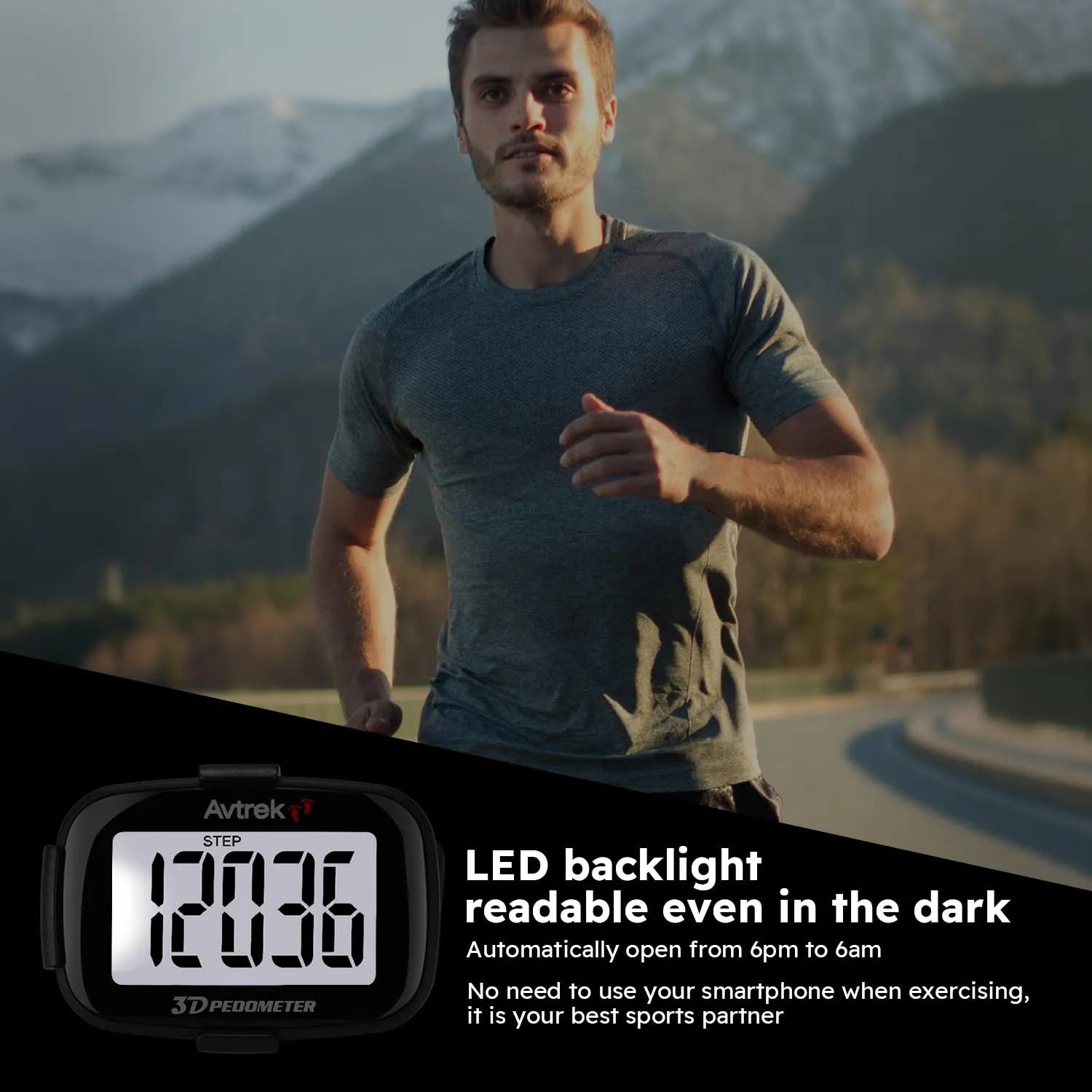 3D Step Counter Clip On with LED Backlight Pocket Pedometer for Walking Outdoor Activities Fitness Tracker Without Smartphone BLACK