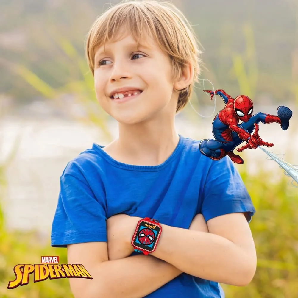 Accutime Marvel Spider-Man Red Educational Touchscreen Smart Watch Toy for Boys, Girls, Toddlers - Selfie Cam, Learning Games, Alarm, Calculator, Pedometer, and More (Model: SPD4588AZ)