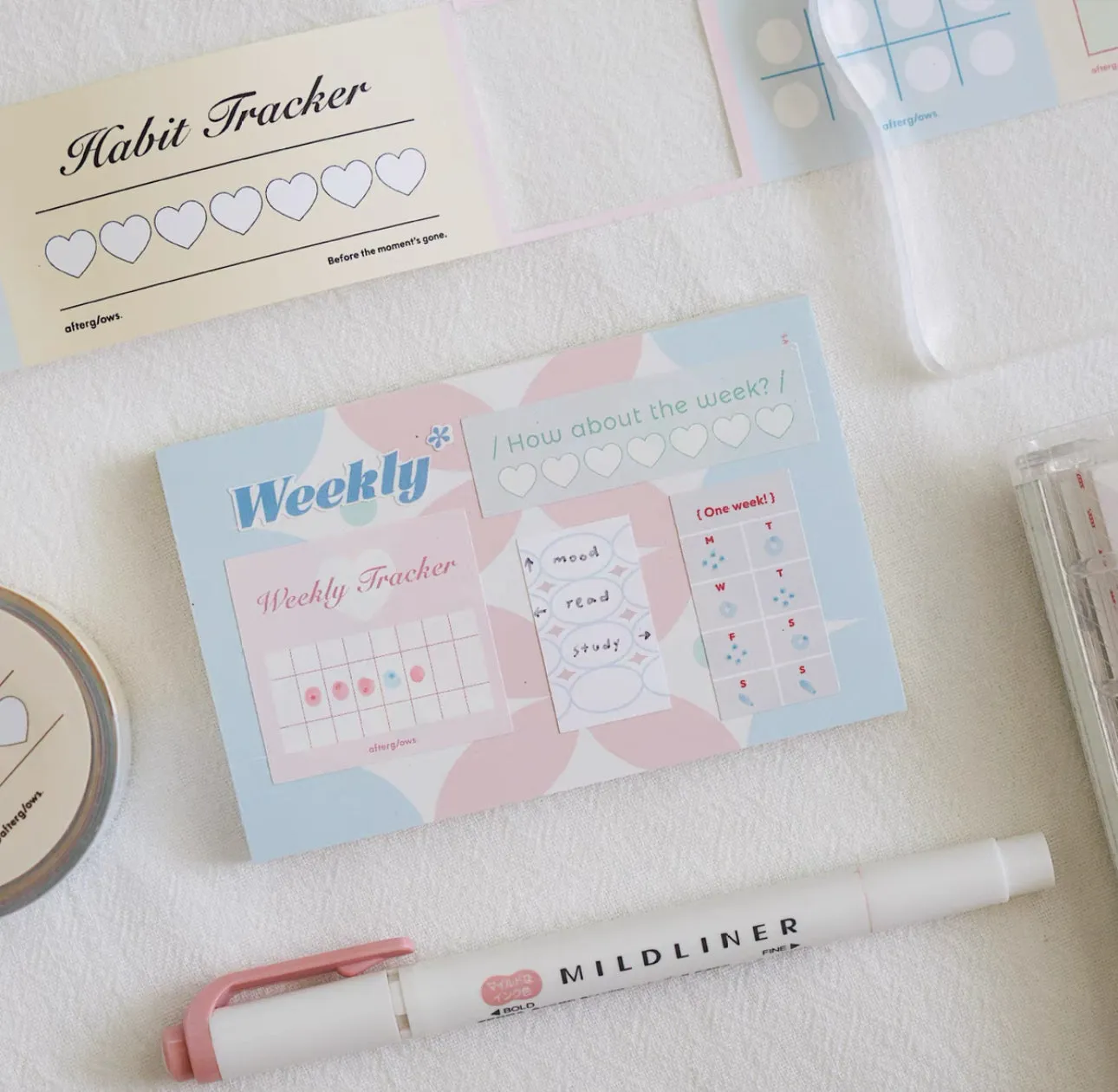 Afterglows - Weekly Trackers | 4cm Kiss-cut Sticker Tape | Release Paper | 5M
