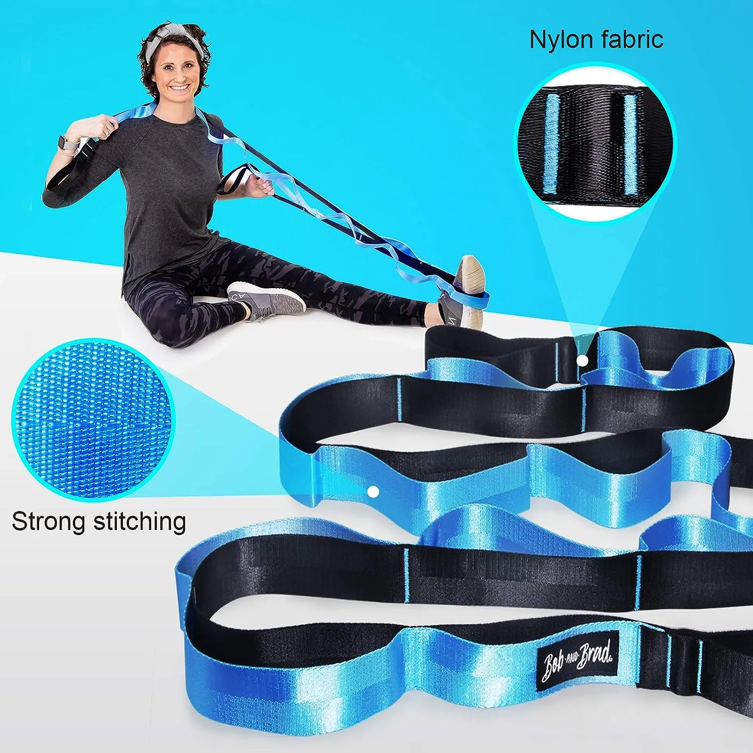 BOB AND BRAD Stretch Strap, 12 Loop Yoga Stretch Strap, Non-elastic Stretch Strap for Stretching, Physical Therapy, Pilates, Dance, Gymnastics, and Athletic Trainers with Carry Bag