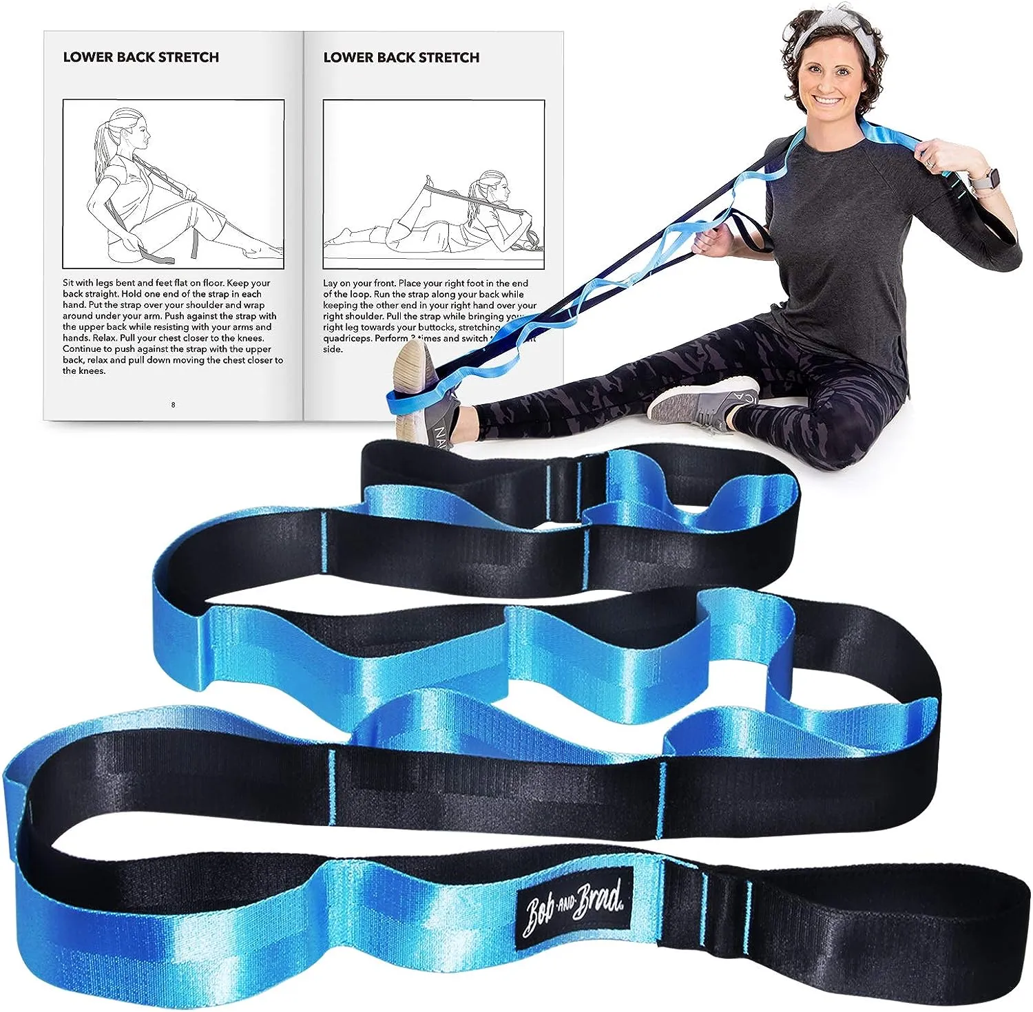 BOB AND BRAD Stretch Strap, 12 Loop Yoga Stretch Strap, Non-elastic Stretch Strap for Stretching, Physical Therapy, Pilates, Dance, Gymnastics, and Athletic Trainers with Carry Bag