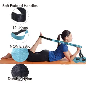 BOB AND BRAD Stretch Strap, 12 Loop Yoga Stretch Strap, Non-elastic Stretch Strap for Stretching, Physical Therapy, Pilates, Dance, Gymnastics, and Athletic Trainers with Carry Bag