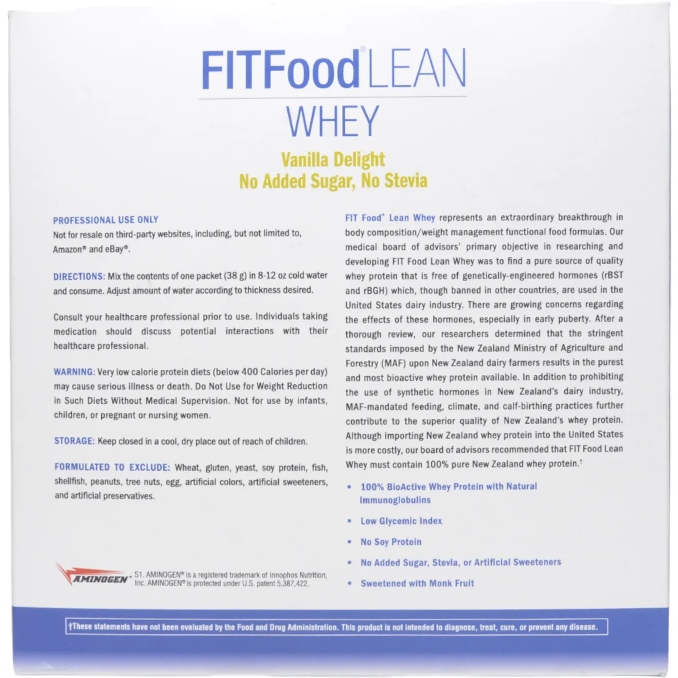 FIT Food Lean Whey: Vanilla Delight (No Added Sugar, No Stevia) 10 Servings by Xymogen