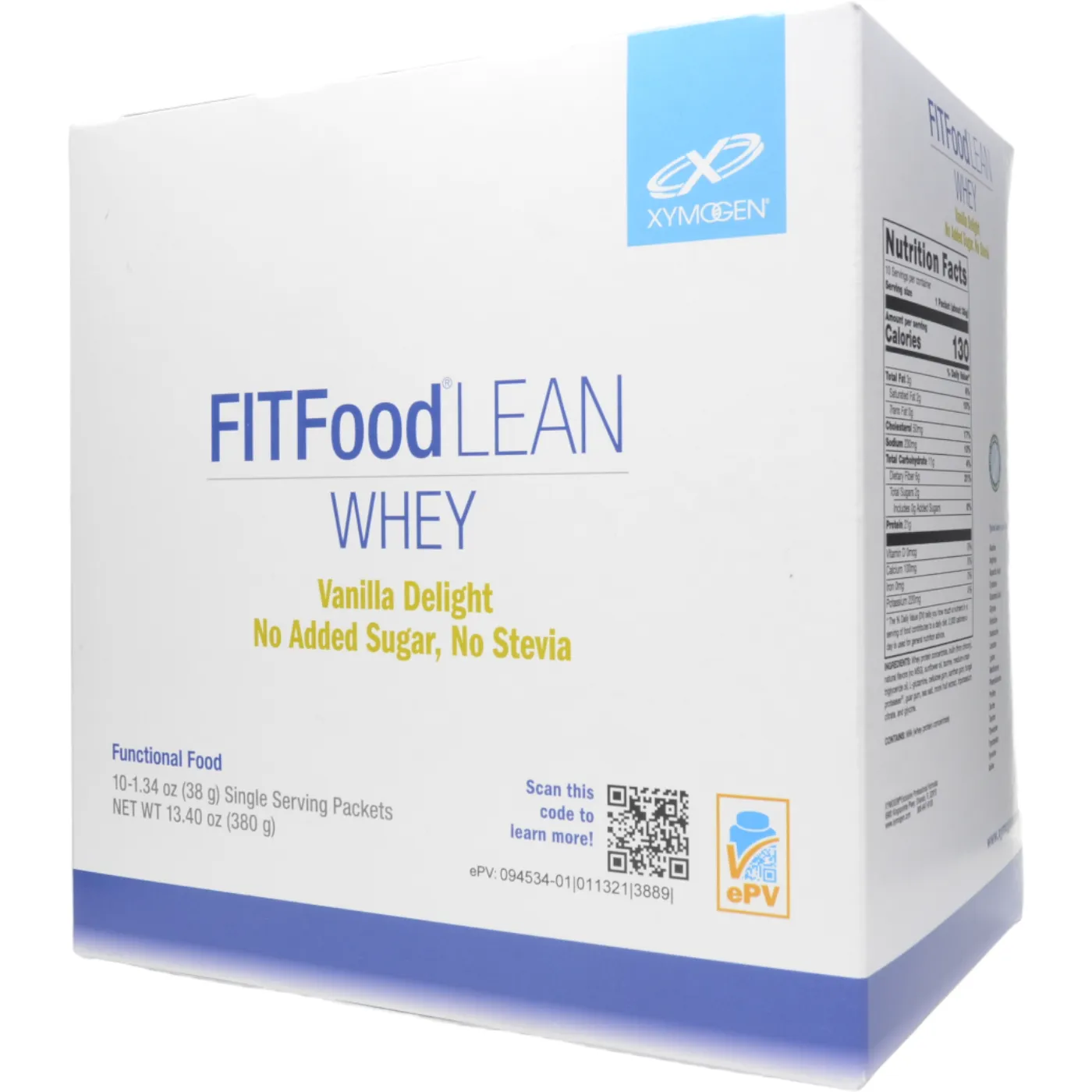 FIT Food Lean Whey: Vanilla Delight (No Added Sugar, No Stevia) 10 Servings by Xymogen