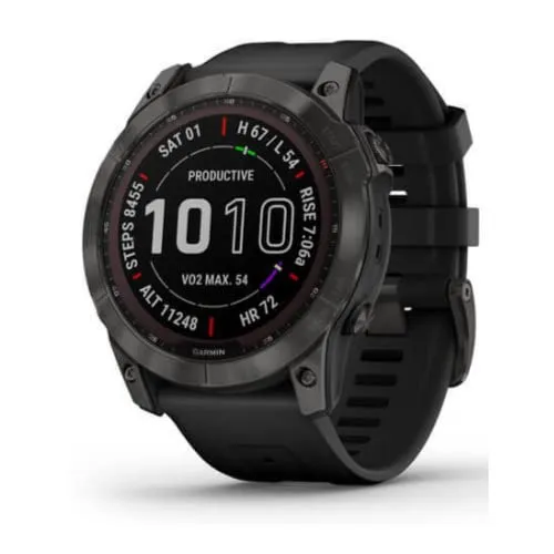 Garmin 010-02541-10 fenix 7X Sapphire,Larger adventure smartwatch, Solar Charging Capabilities, rugged outdoor GPS watch, touchscreen, wellness features, Carbon Gray DLC Titanium with Black Band
