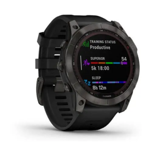 Garmin 010-02541-10 fenix 7X Sapphire,Larger adventure smartwatch, Solar Charging Capabilities, rugged outdoor GPS watch, touchscreen, wellness features, Carbon Gray DLC Titanium with Black Band