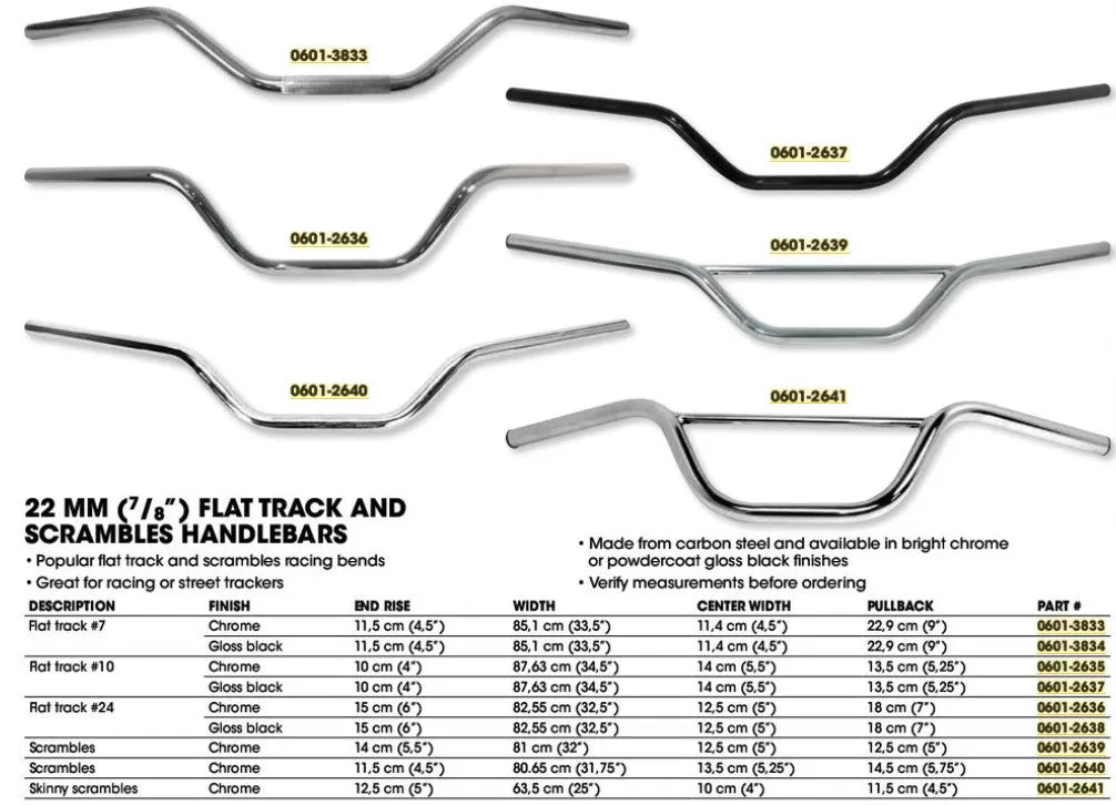 Handlebars 7/8 in. (22mm) Flat Track/Scrambler 6 in. High - Gloss Black - EMGO 23-12592