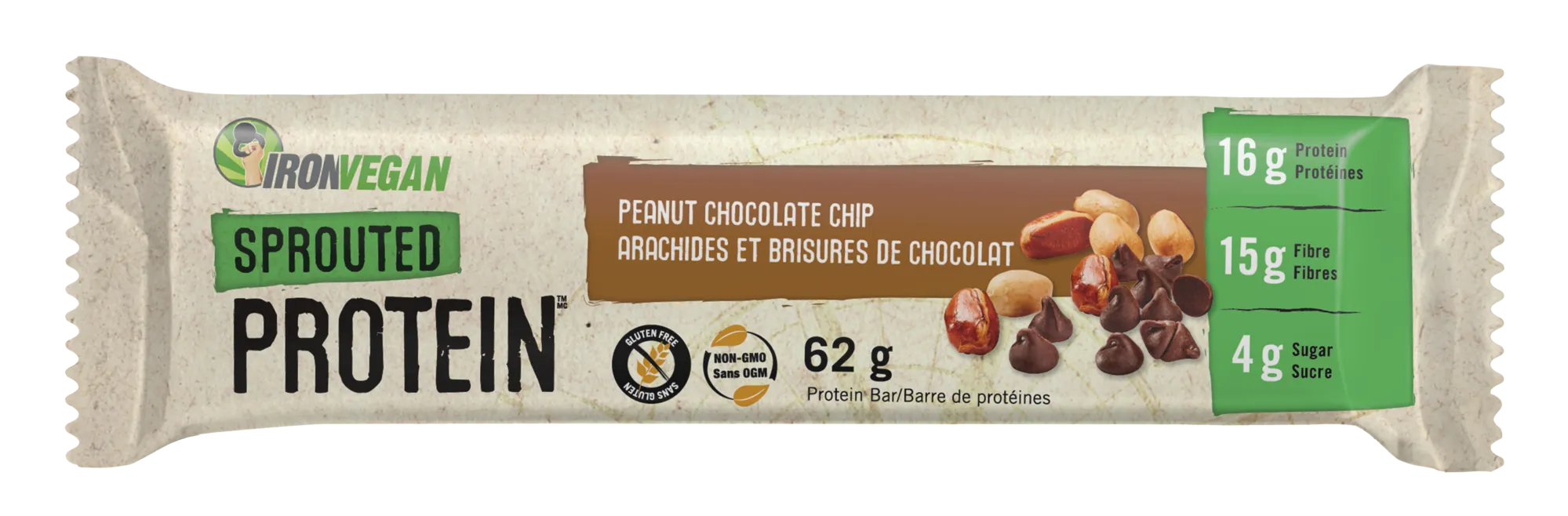 Iron Vegan Peanut Chocolate Chip Sprouted Protein Bar 62g