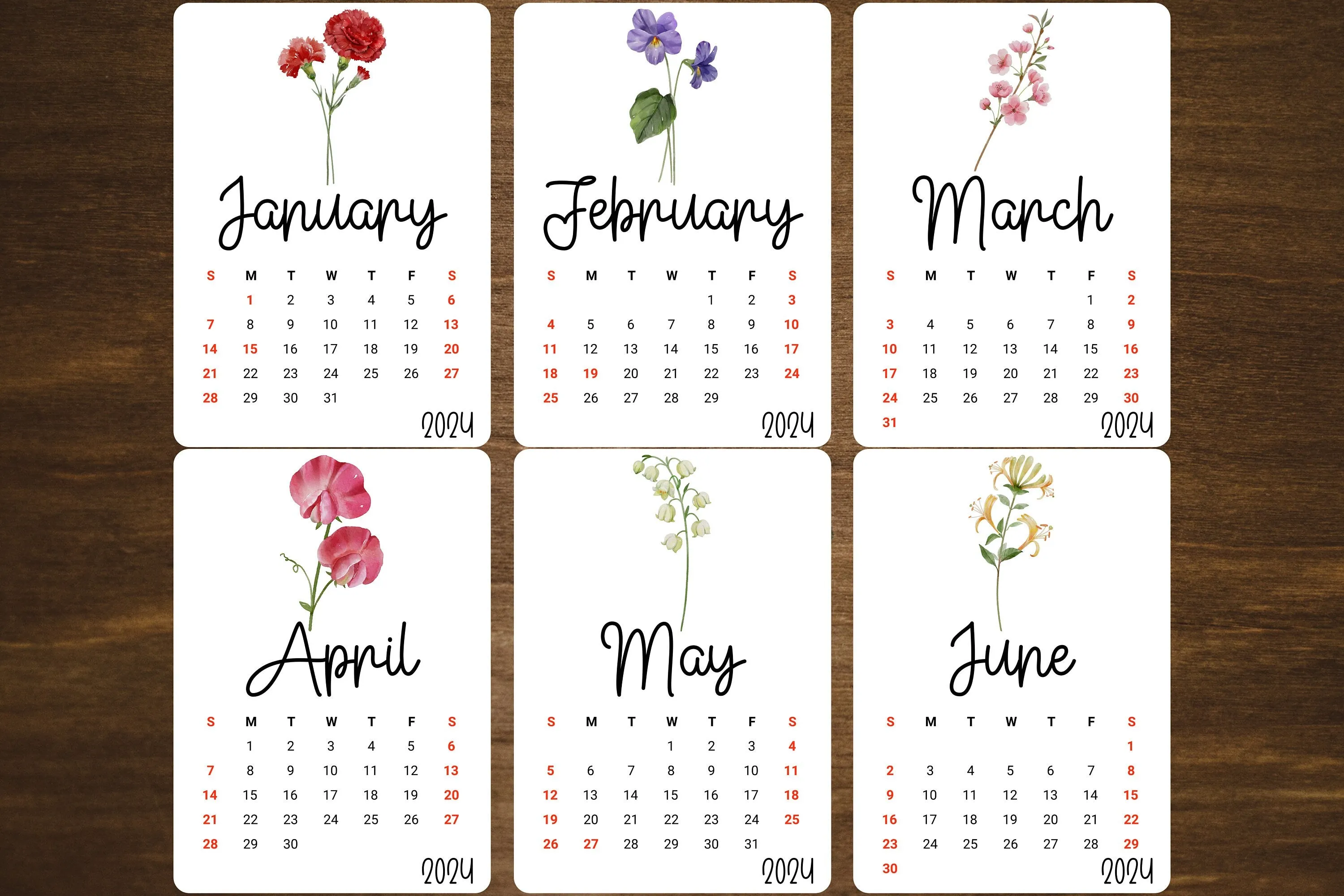 Large Calendar Stickers - Birth Flower Design