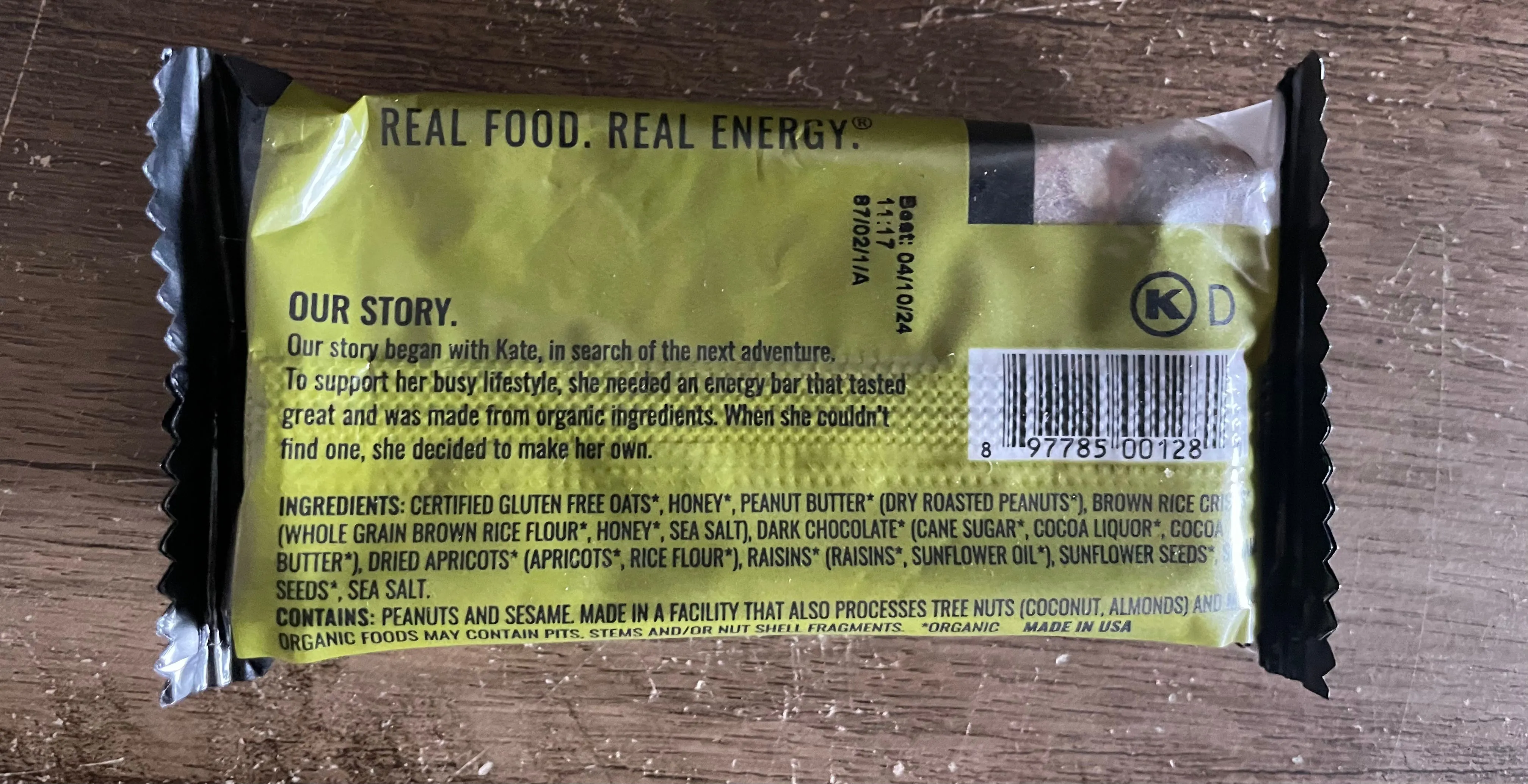 <€€ Kate's Real Food Energy Granola Bars Peanut Butter and Dark Chocolate (12) Bars 2.2oz ea