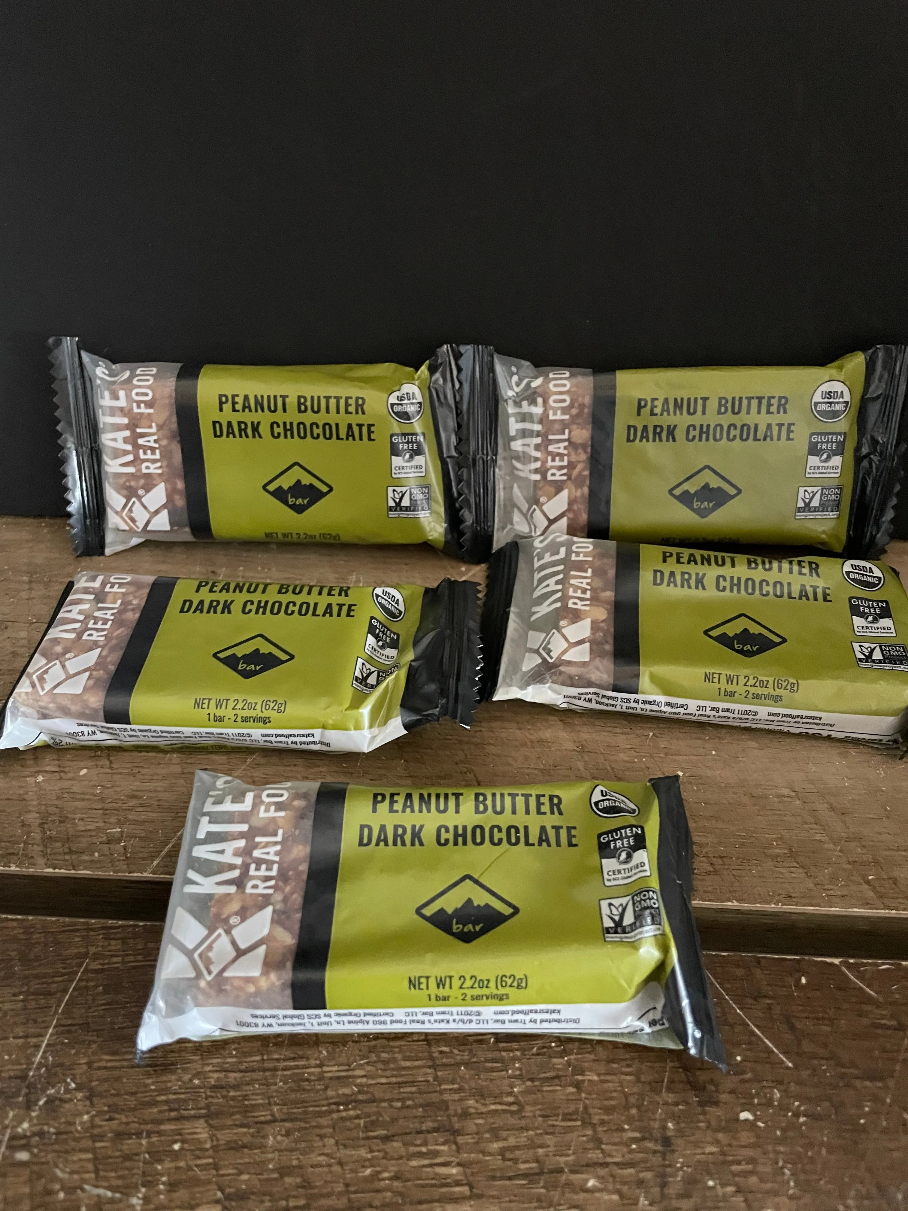 <€€ Kate's Real Food Energy Granola Bars Peanut Butter and Dark Chocolate (12) Bars 2.2oz ea