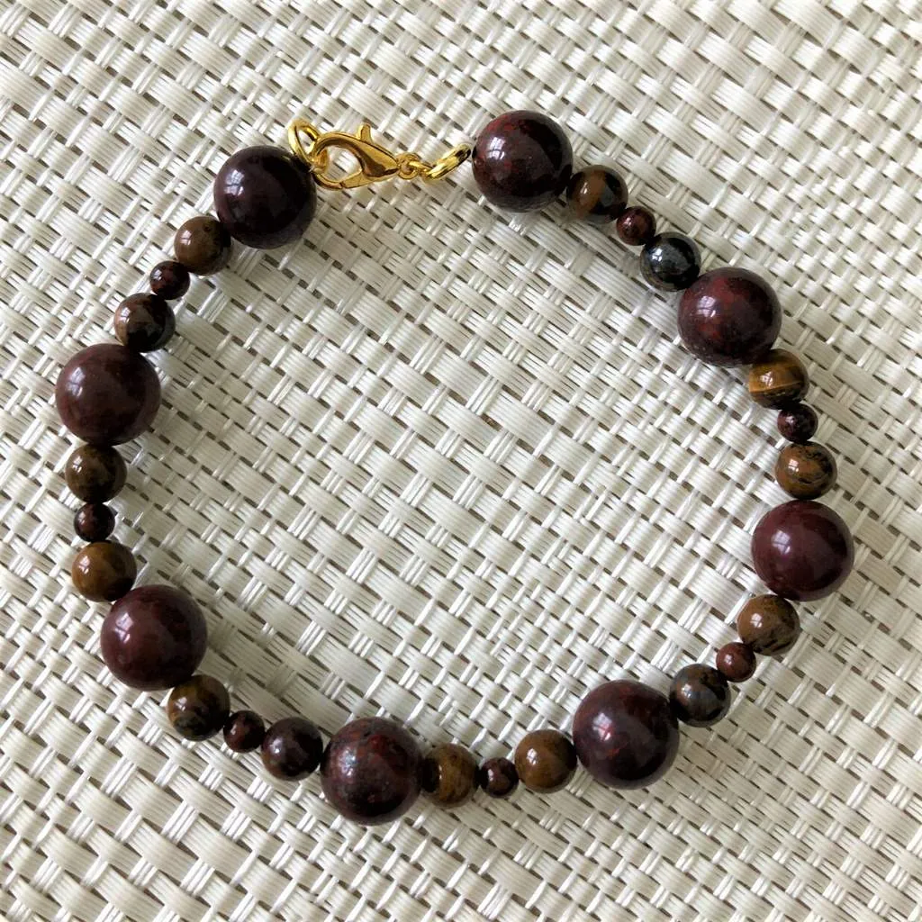 Mens Brecciated Jasper Beaded Bracelet
