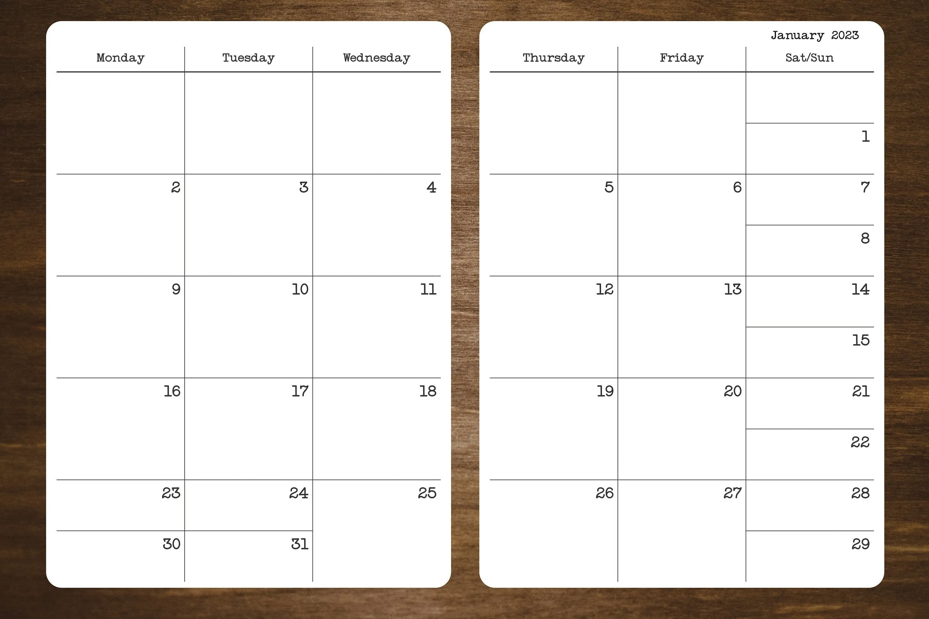 Monday Start Two Page Calendar Stickers for Planners and Journals  2023, 2024, or 2025  | 5" x 7" | 2 Stickers Per Month, 24 Total Stickers
