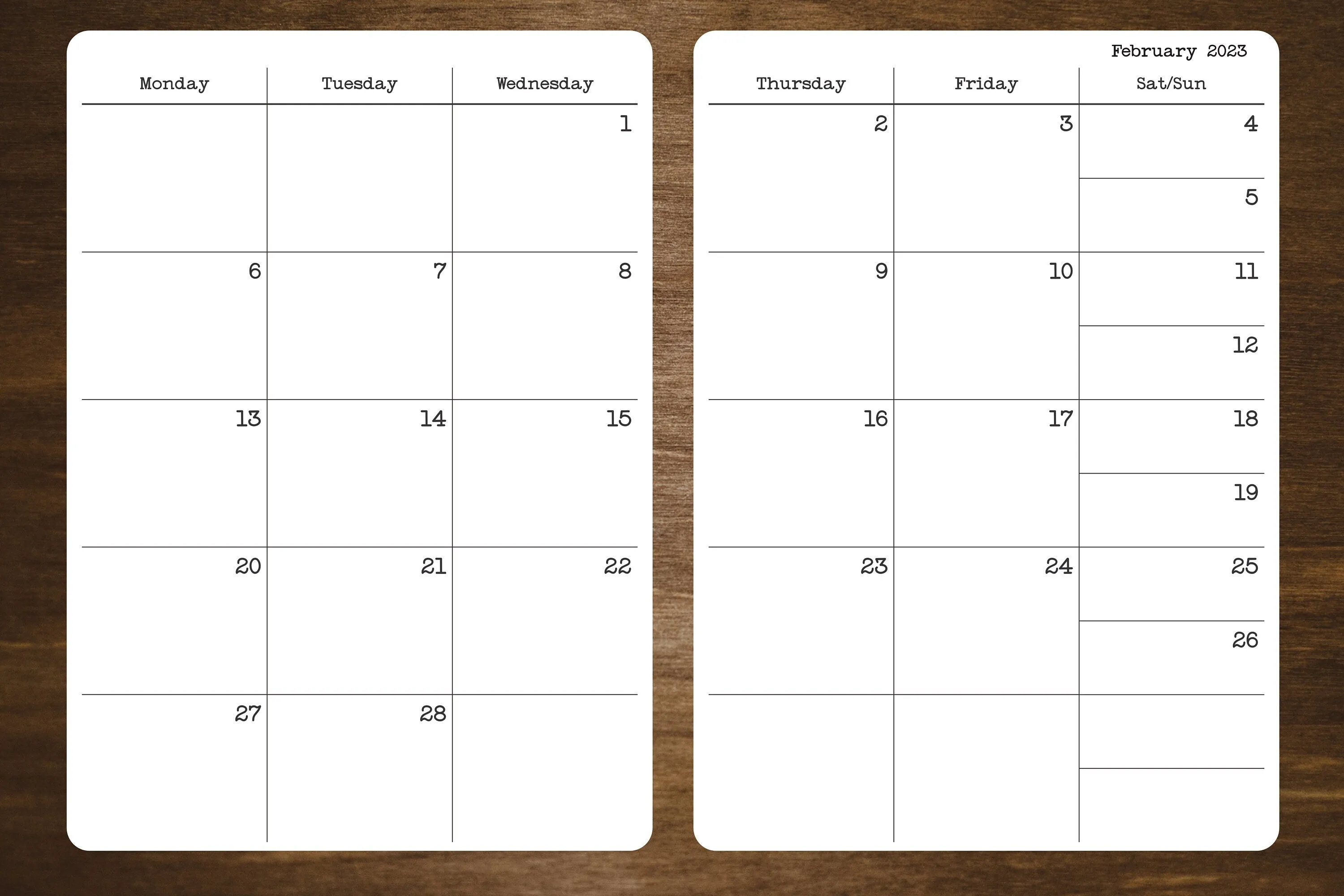 Monday Start Two Page Calendar Stickers for Planners and Journals  2023, 2024, or 2025  | 5" x 7" | 2 Stickers Per Month, 24 Total Stickers