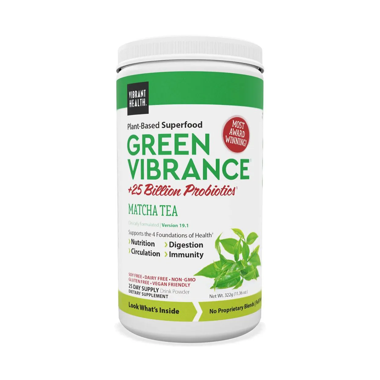Natural Vibrance Green Vibrance Vanilla Matcha - 25 day tub Powder 322g