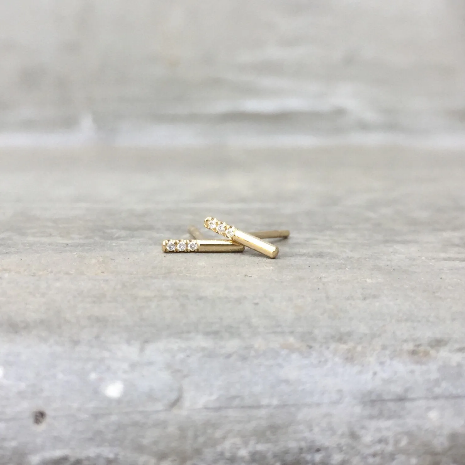 Petite Sugar Bar Gold Diamond Stud Earrings