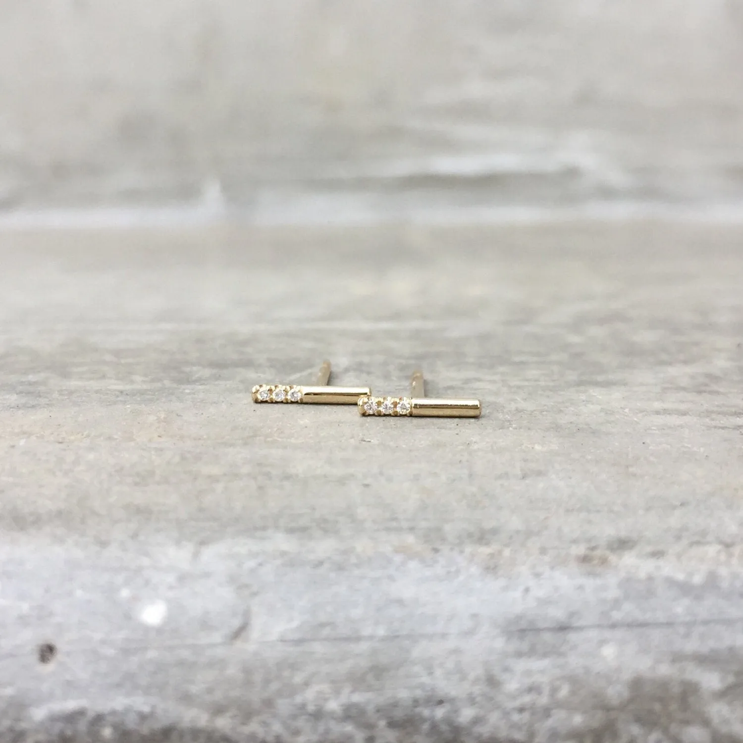 Petite Sugar Bar Gold Diamond Stud Earrings
