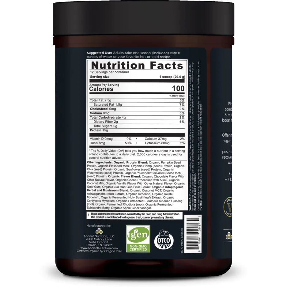 Plant Protein  Chocolate 12 servings By Ancient Nutrition