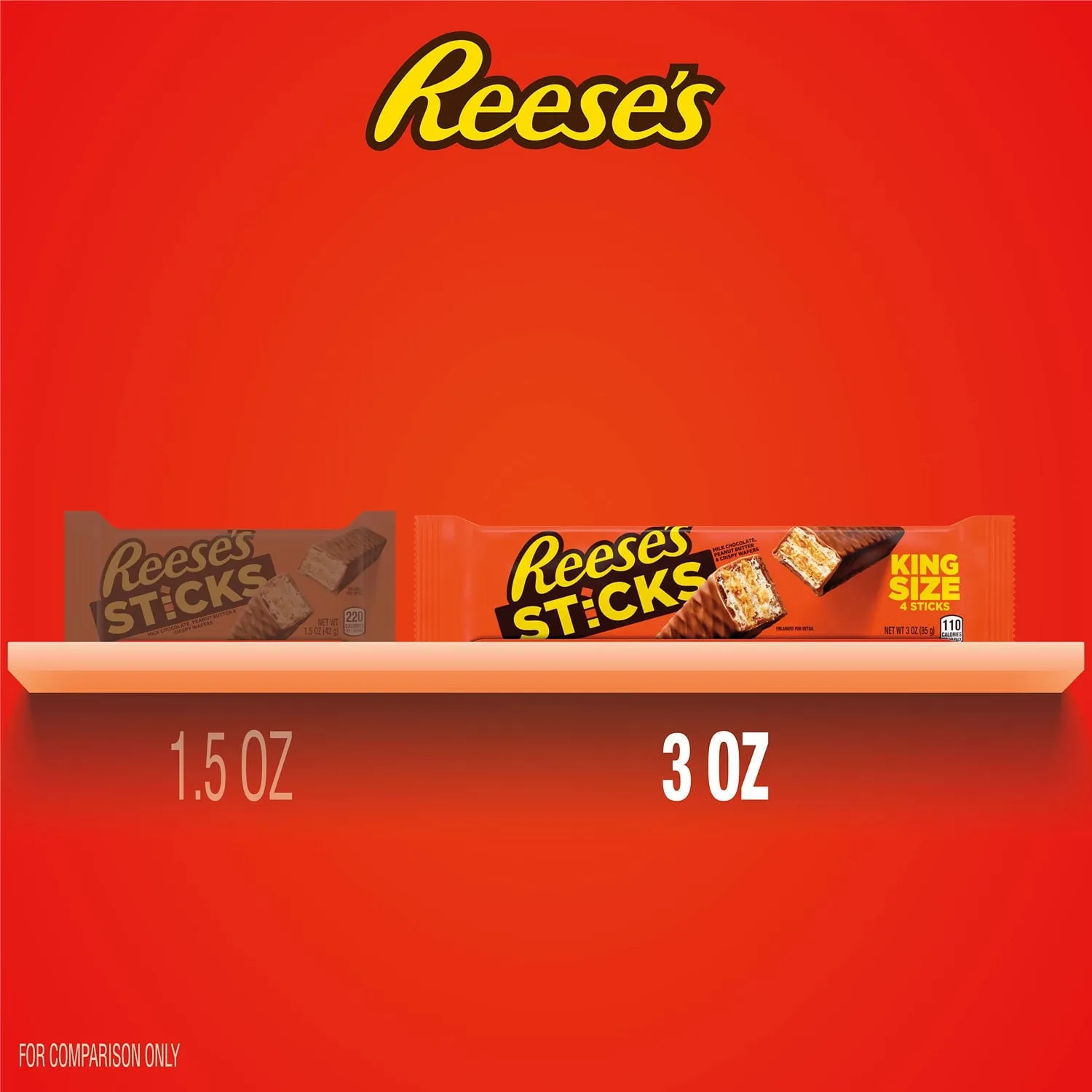 Reese's Sticks Milk Chocolate Peanut Butter Wafer King Size Candy, Pack 3 oz