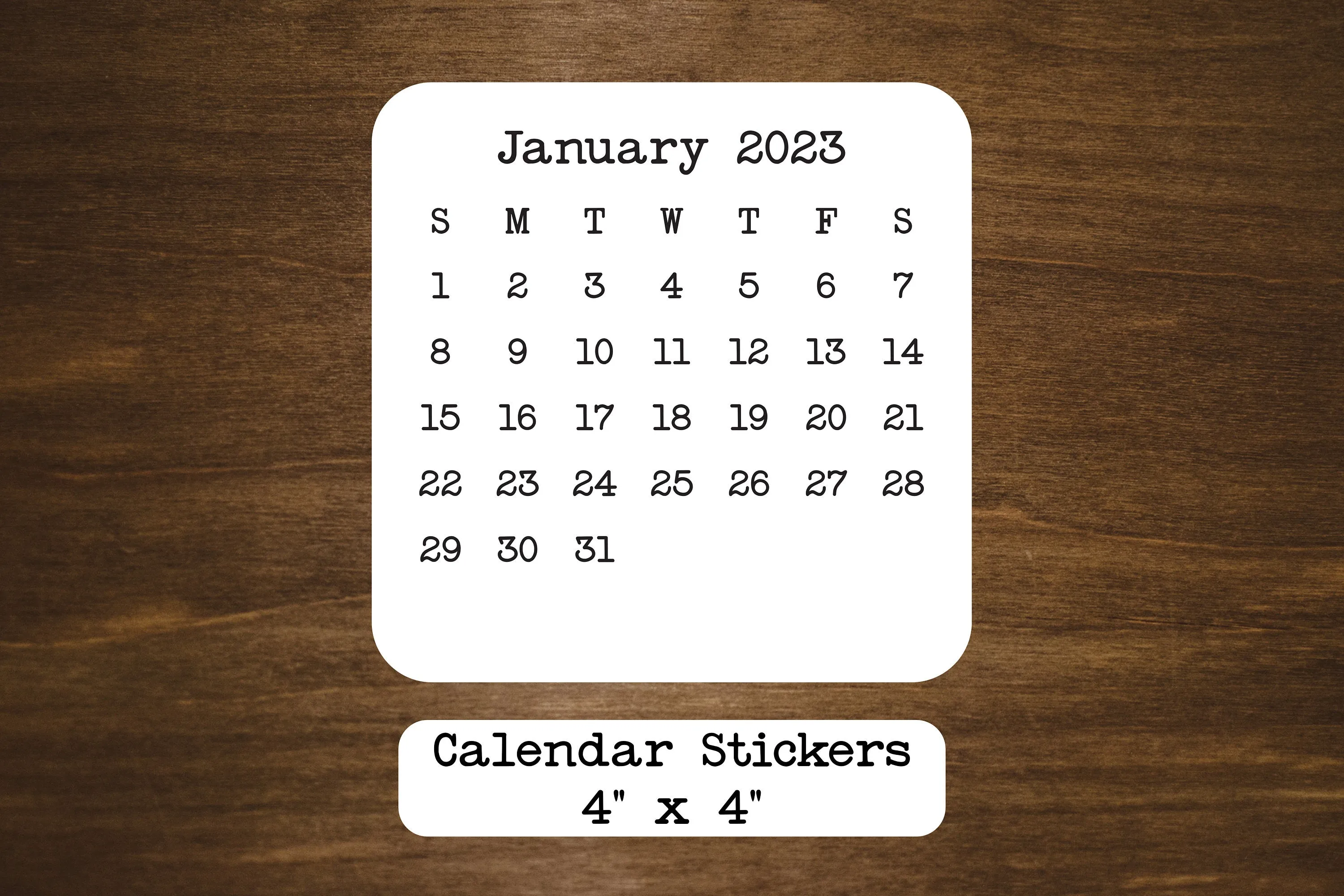 Square Calendar Stickers 4" x 4"  2023, 2024, or 2025 | Start With Any Month | For Planners and Journals  | Monthly Stickers Matte Finish
