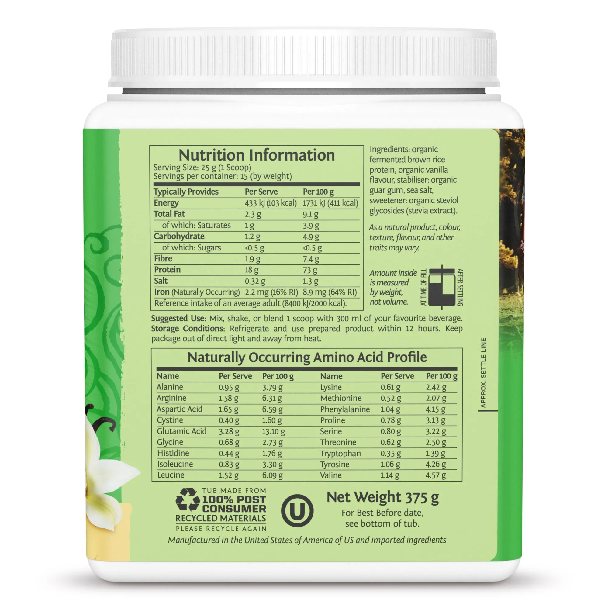 Sunwarrior Classic Organic Vanilla 375g