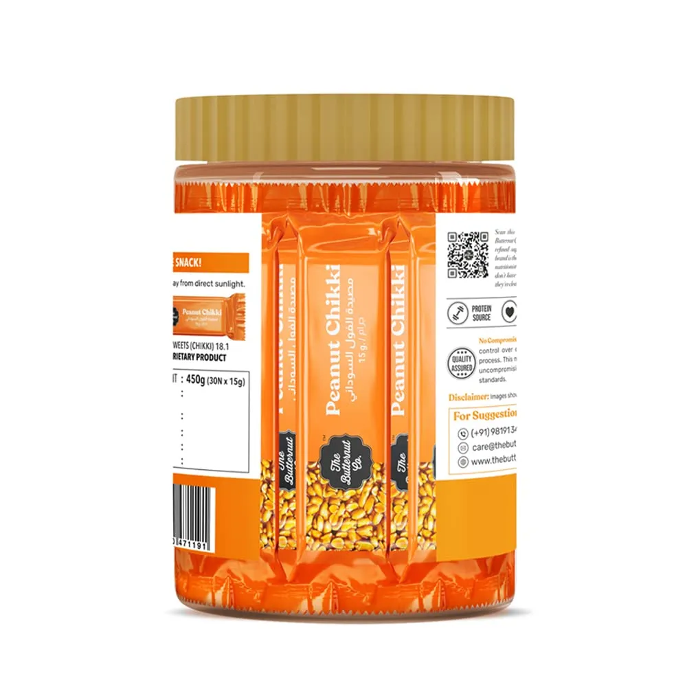 The Butternut Co. Peanut Chikki | Natural | High Protein & Fibre | Gluten Free | Vegan | Pack of 30 (15g Each)
