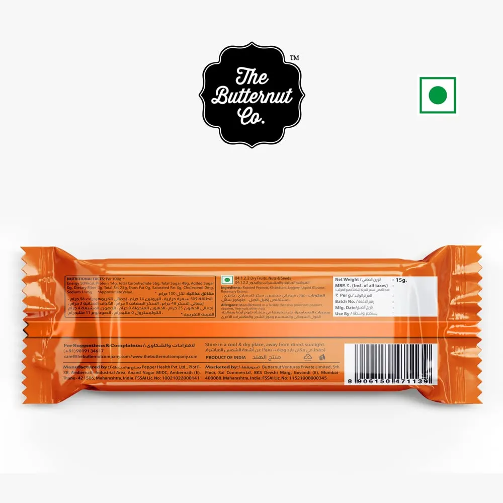 The Butternut Co. Peanut Chikki | Natural | High Protein & Fibre | Gluten Free | Vegan | Pack of 30 (15g Each)