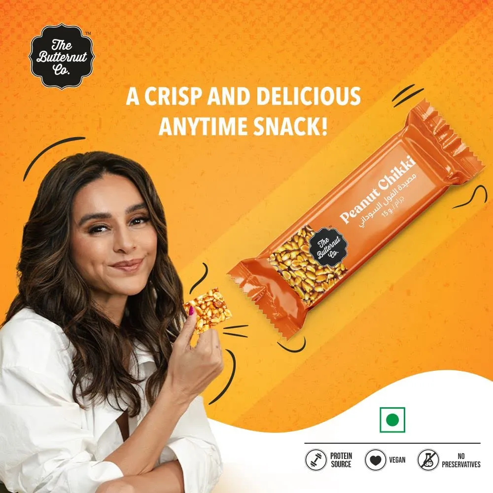 The Butternut Co. Peanut Chikki | Natural | High Protein & Fibre | Gluten Free | Vegan | Pack of 30 (15g Each)