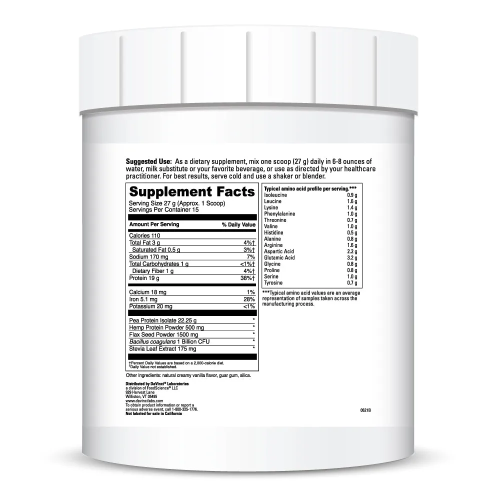 Vegan Protein Creamy Vanilla 14.29 oz. by Davinci Labs