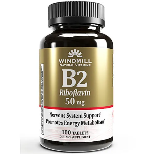 Vitamin B2 (Riboflavin) Supplement 50 mg Tablets 100 Count