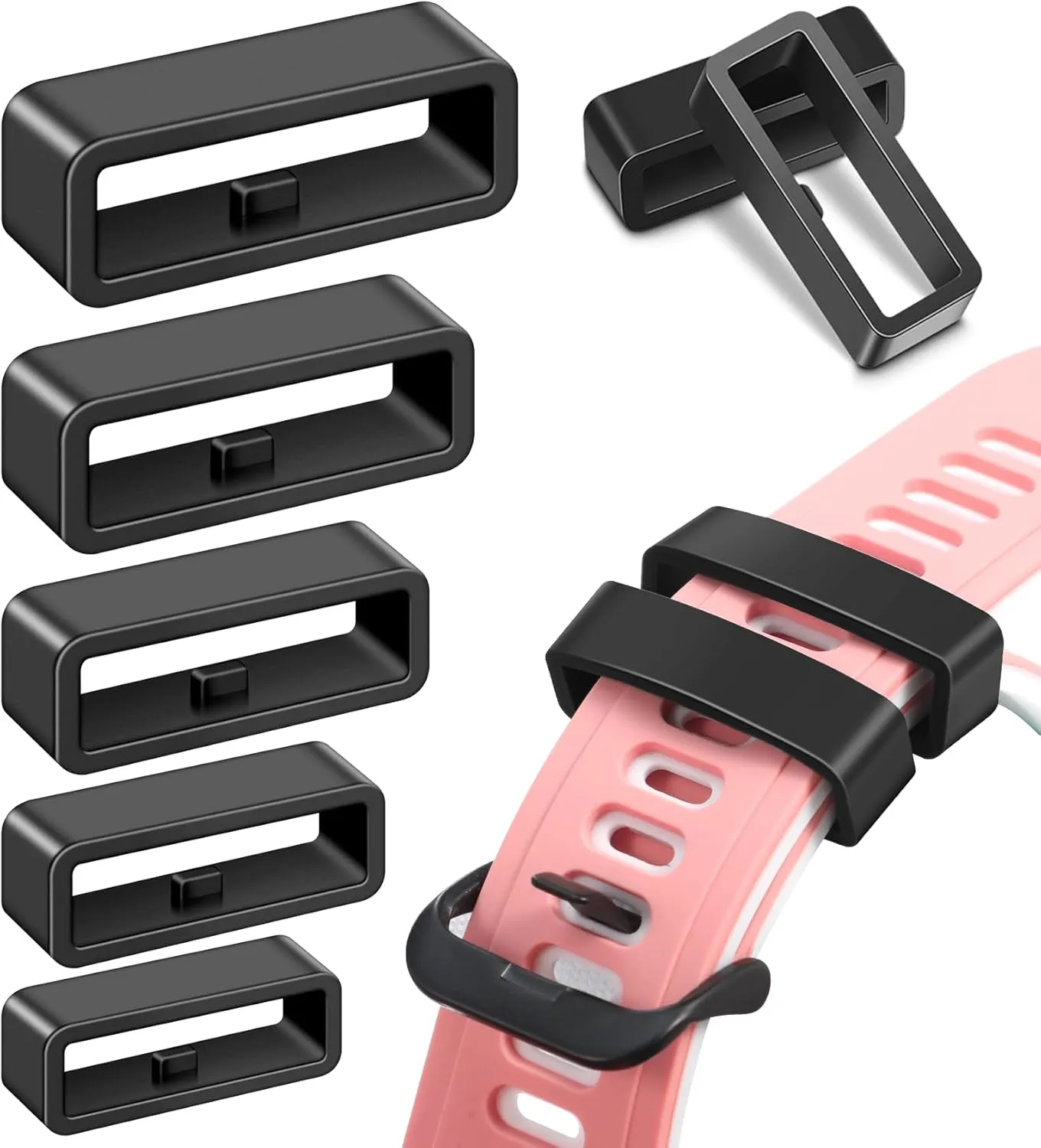 Watch Band Holder Loop, 10pcs Silicone Strap Keepers in Black for 18mm 20mm 22mm 24mm, and 26mm Watch Bands and Fitness Trackers