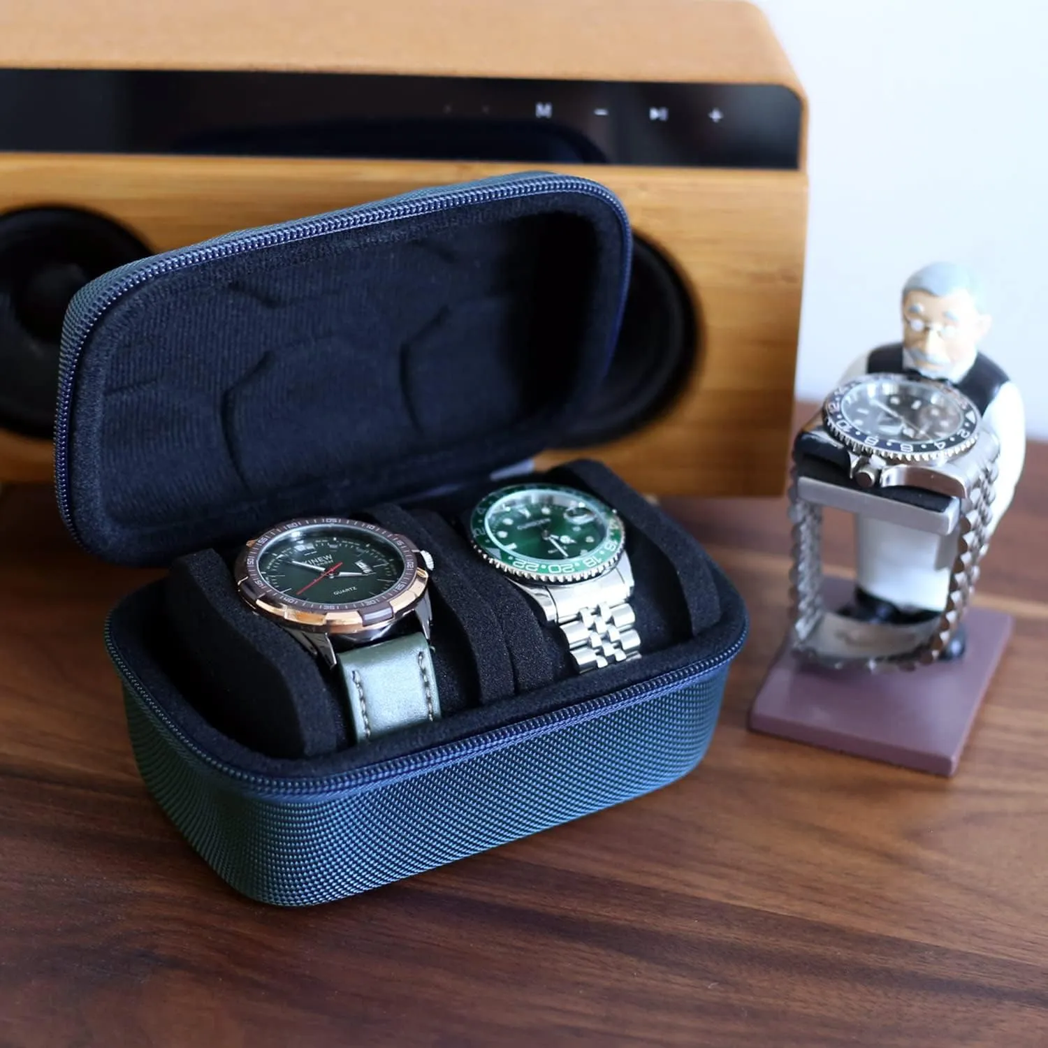 watch box organizer for men or Women 2 watch travel case Portable Storage watch display holder for Wristwatches and Smart Watches up to 58mm(Blue2 slot)
