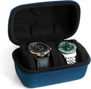 watch box organizer for men or Women 2 watch travel case Portable Storage watch display holder for Wristwatches and Smart Watches up to 58mm(Blue2 slot)
